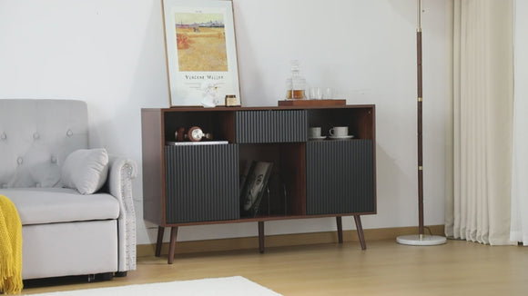 Large Record Player Stand with Record Storage and Drawer Video