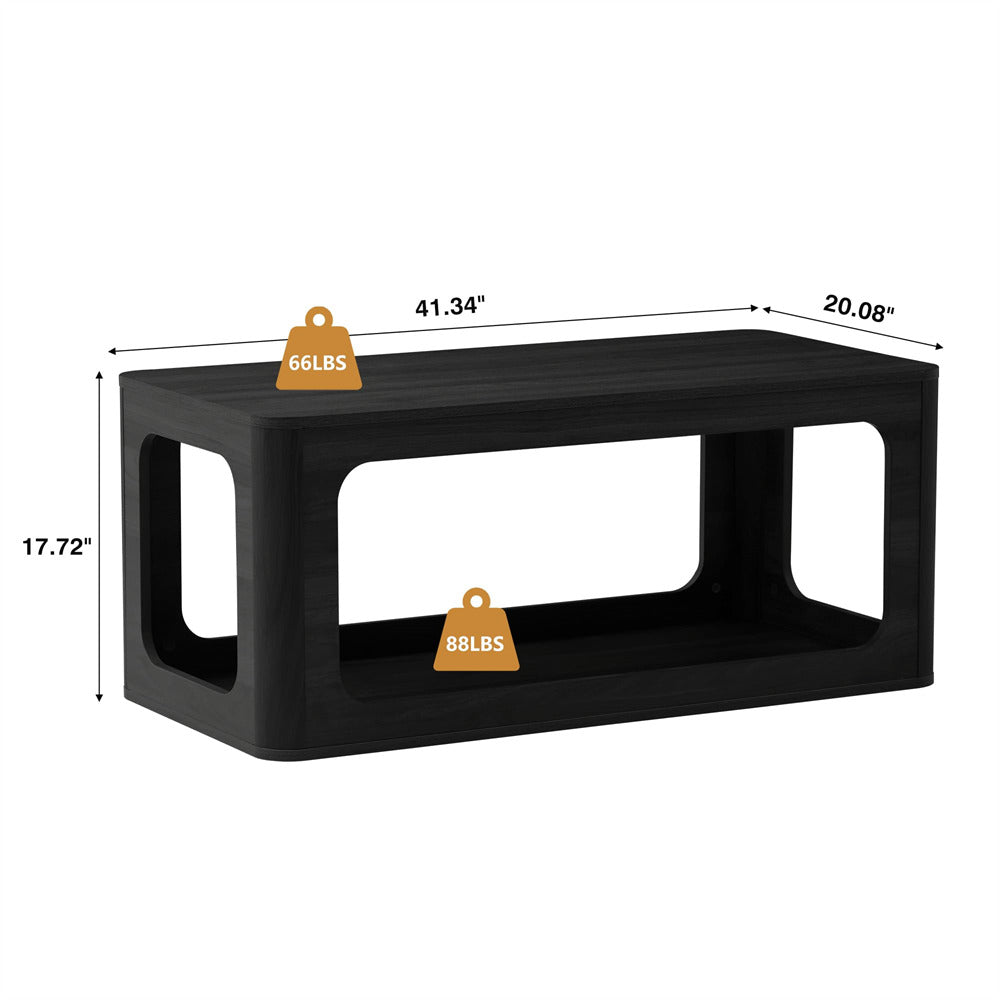 Black 2-Tier Rectangle Coffee Tea Table with Storage Shelf