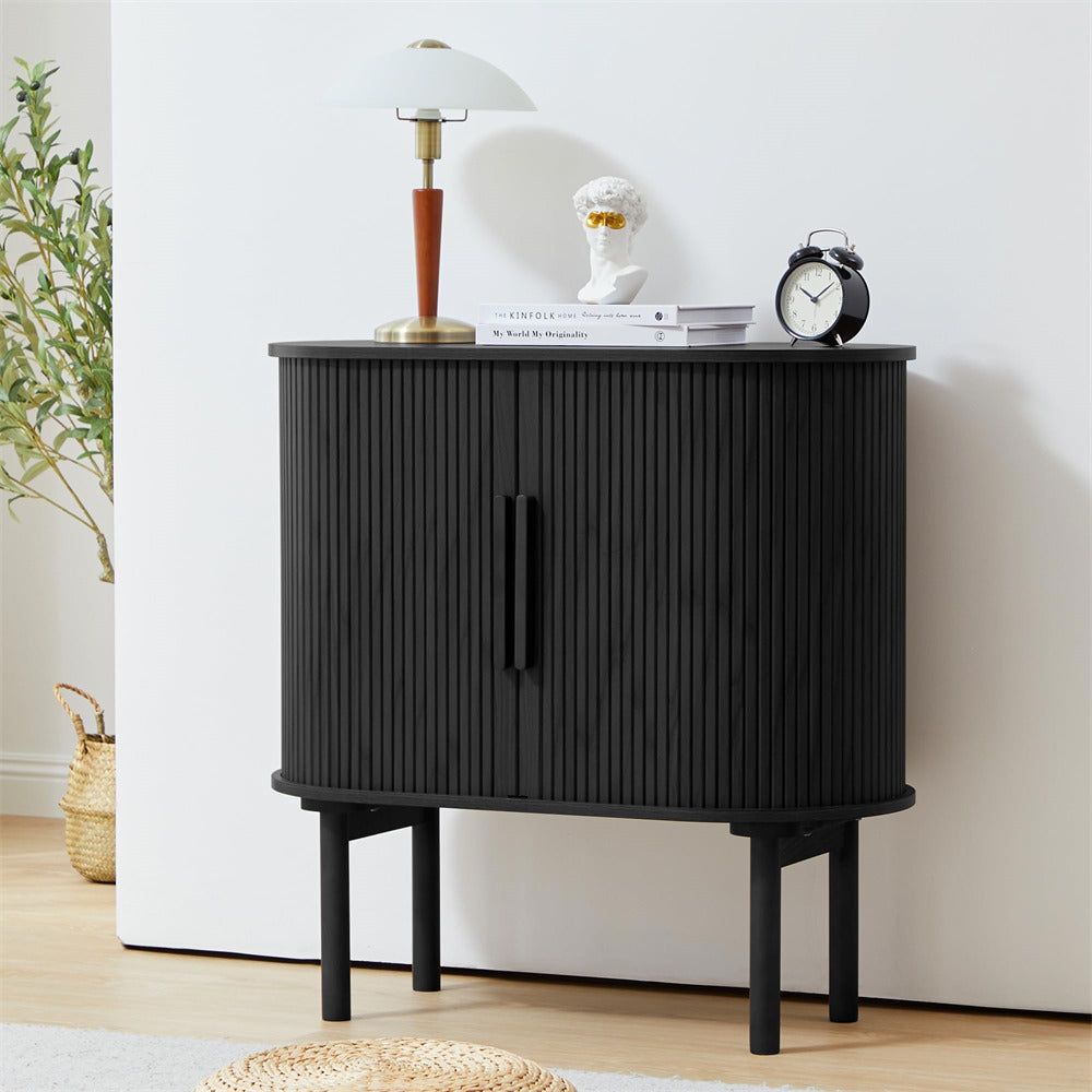 Black 31'' Buffet Sideboard Small Bar Cabinet with Fluted Slide Doors