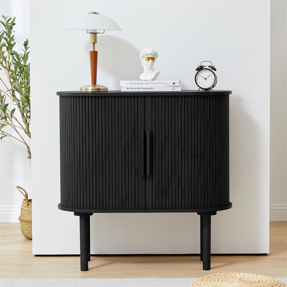 Black 31'' Buffet Sideboard Small Bar Cabinet with Fluted Slide Doors