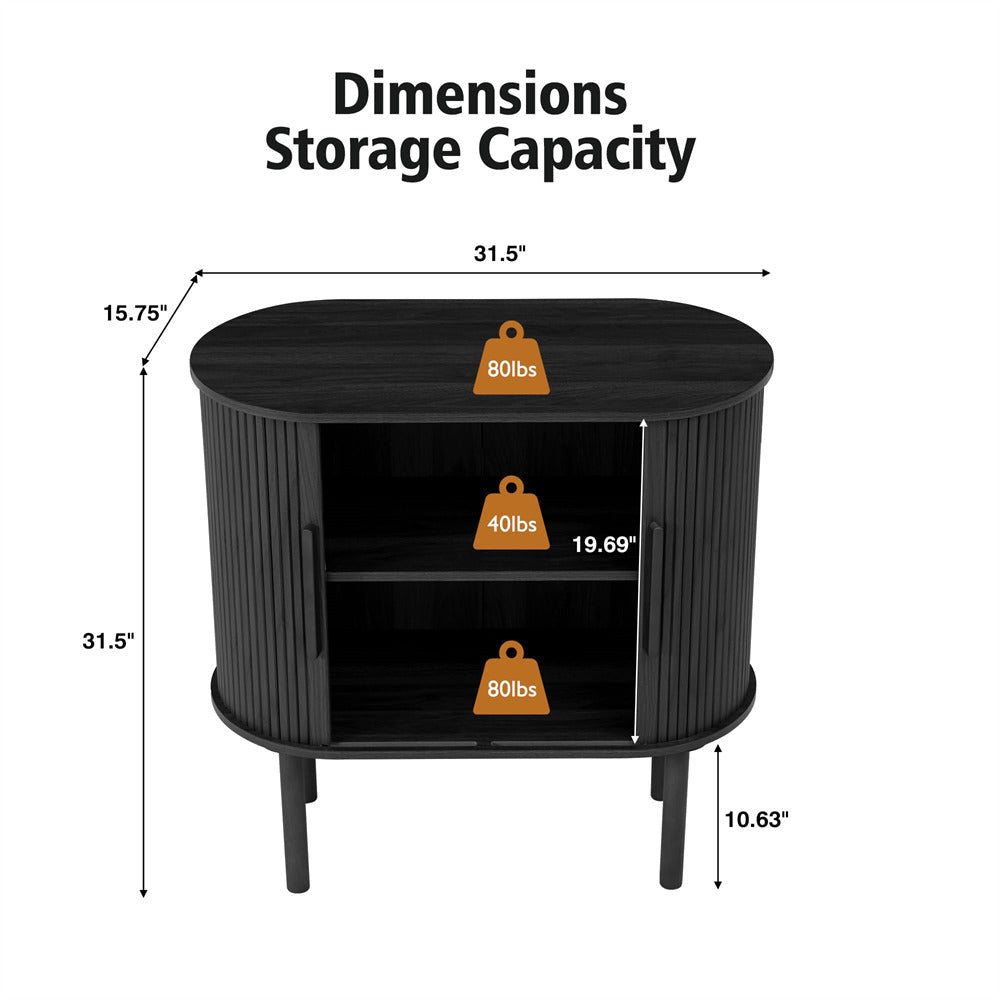Black 31'' Buffet Sideboard Small Bar Cabinet with Fluted Slide Doors Size