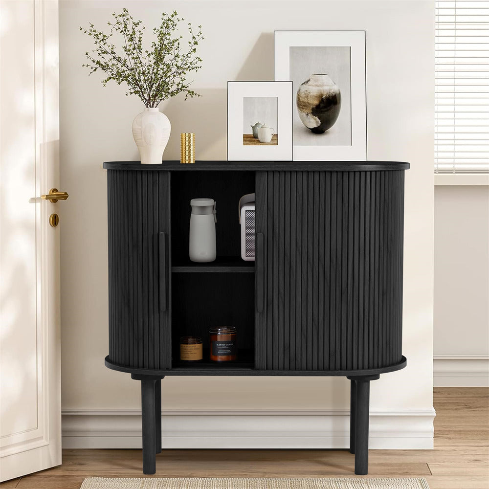 Black 31'' Buffet Sideboard Small Bar Cabinet with Fluted Slide Doors