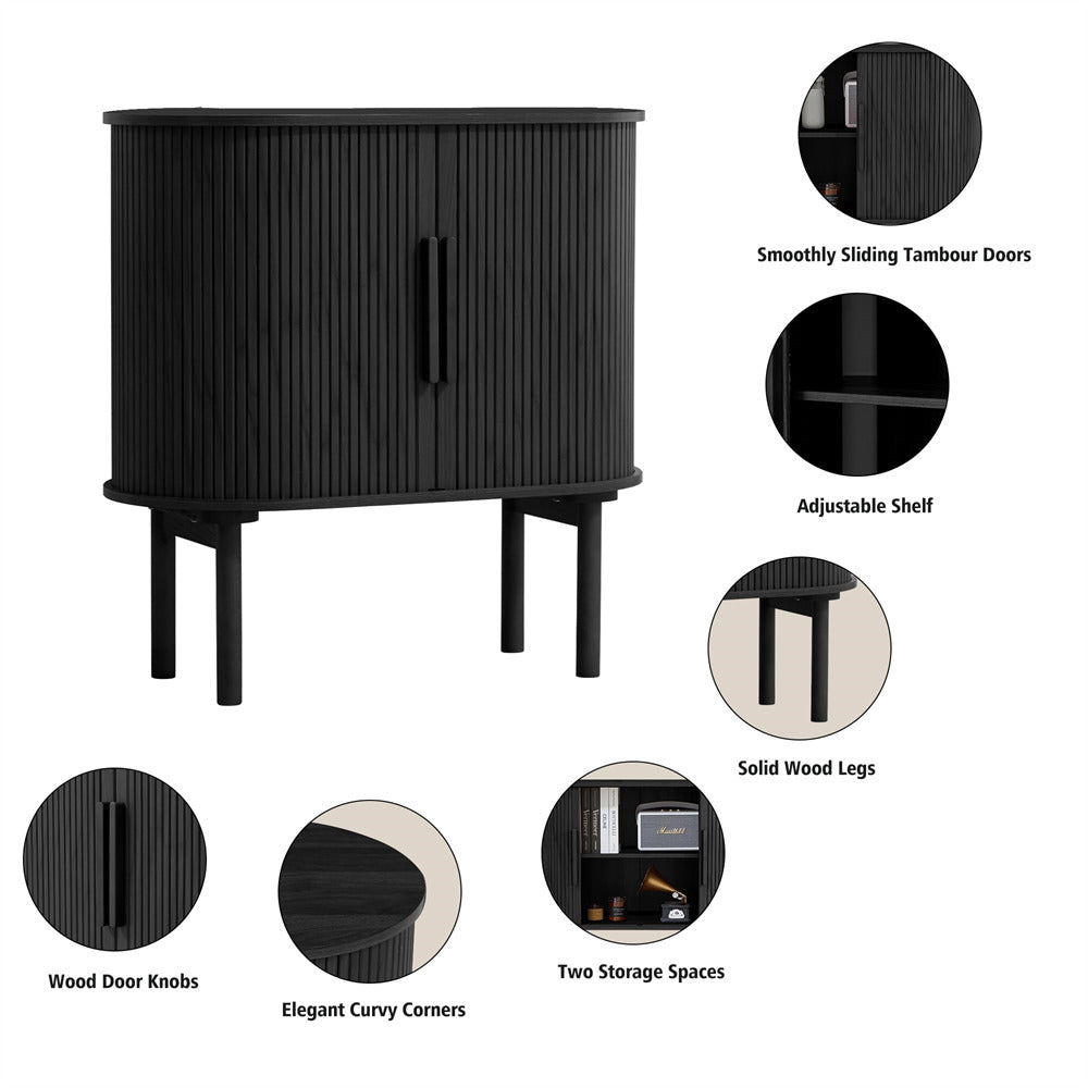 Black 31'' Buffet Sideboard Small Bar Cabinet with Fluted Slide Doors