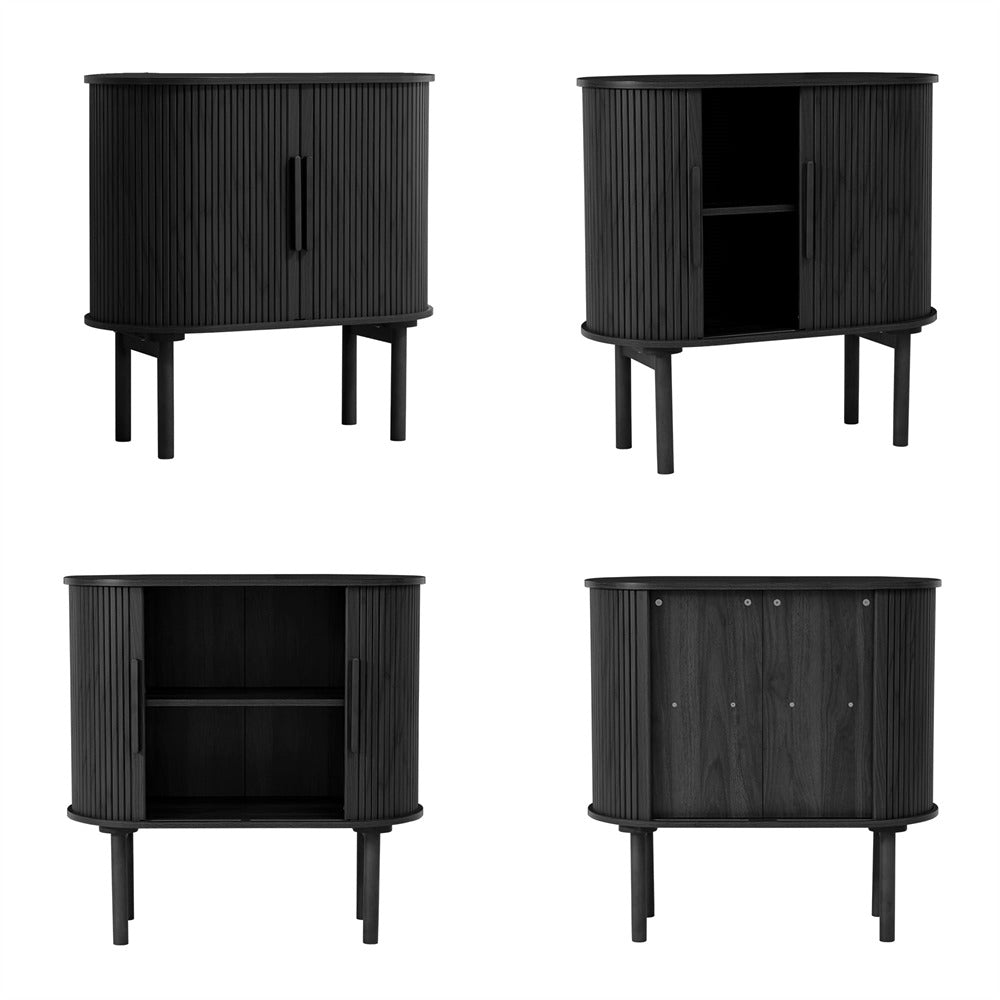 Black 31'' Buffet Sideboard Small Bar Cabinet with Fluted Slide Doors