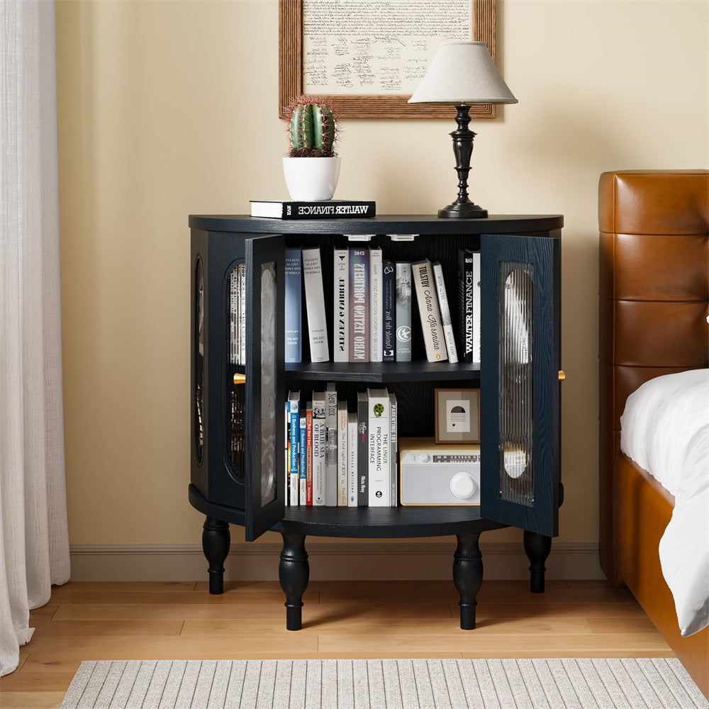 Black 31'' Semi-Circle Sideboard Buffer Storage Cabinet Console Table with Wooden Finish & Acrylic Doors