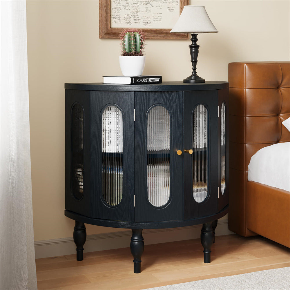 Black 31'' Semi-Circle Sideboard Buffer Storage Cabinet Console Table with Wooden Finish & Acrylic Doors