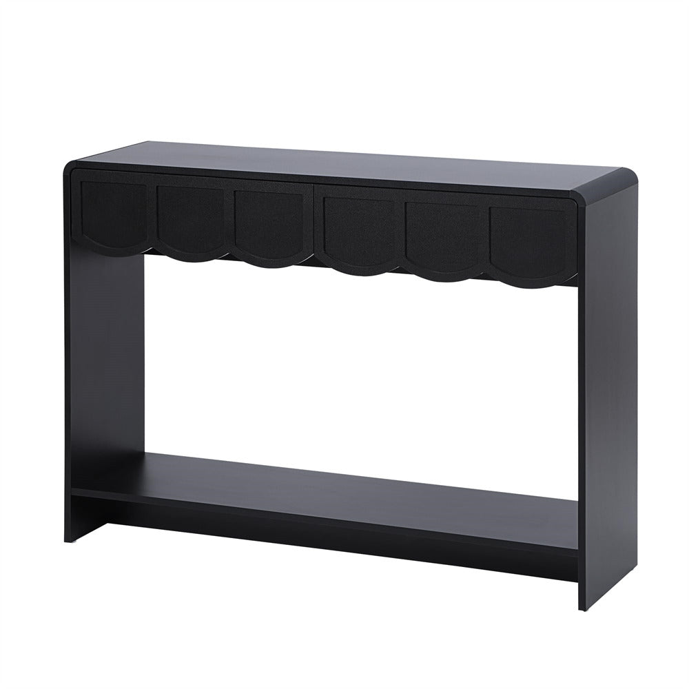 Black 47 Inches Narrow Entryway Console Table with Open Storage Shelves and Drawers