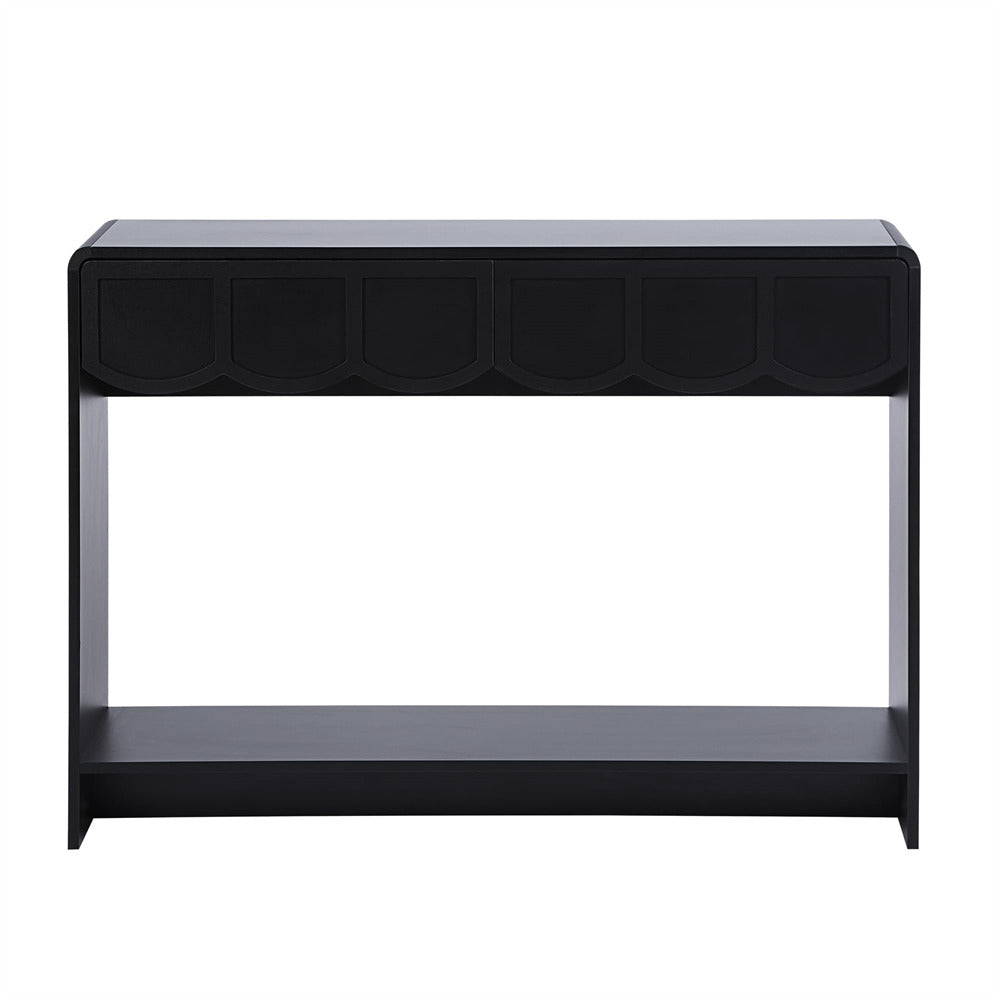 Black 47 Inches Narrow Entryway Console Table with Open Storage Shelves and Drawers