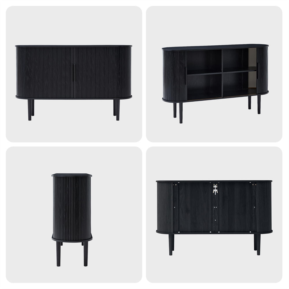 Black 53''Sideboard Modern Storage Cabinet Console Table with Fluted Slide Doors