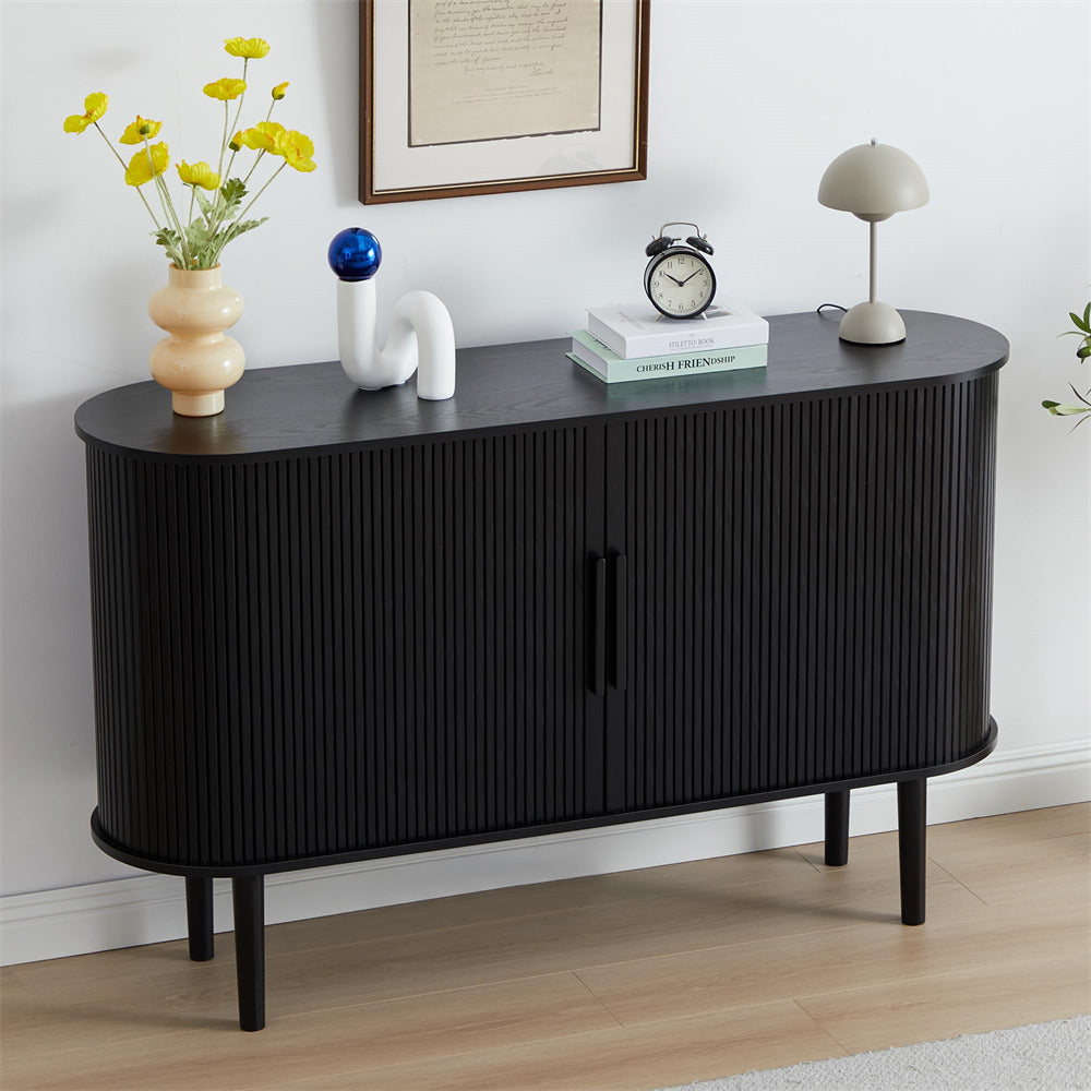 Black 53''Sideboard Modern Storage Cabinet Console Table with Fluted Slide Doors
