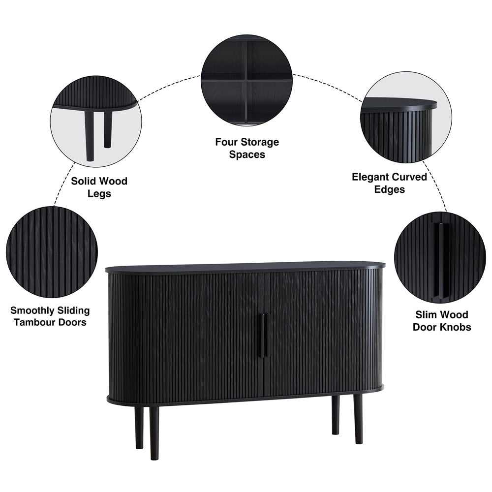 Black 53''Sideboard Modern Storage Cabinet Console Table with Fluted Slide Doors