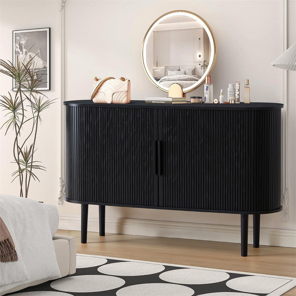 Black 53''Sideboard Modern Storage Cabinet Console Table with Fluted Slide Doors