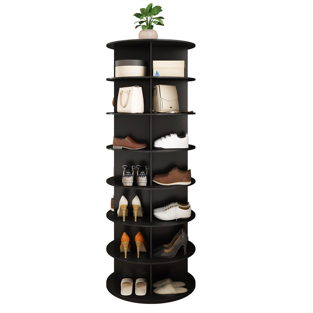 Black 7 Tier Rotating Shoe Rack Tower 360 Spinning Vertical Shoe Storage Rack