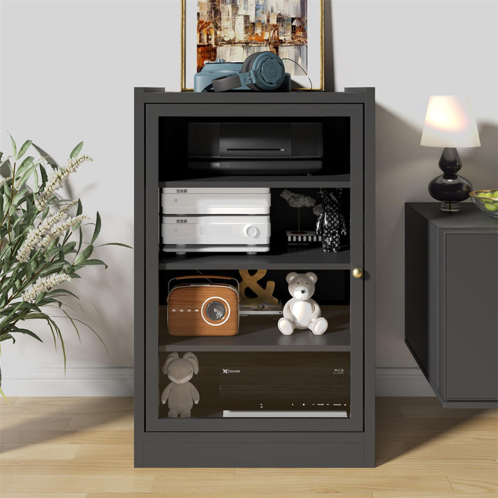 Black Media Cabinet 5-Tier Stereo Cabinet with Adjustable Shelves and Cable Management