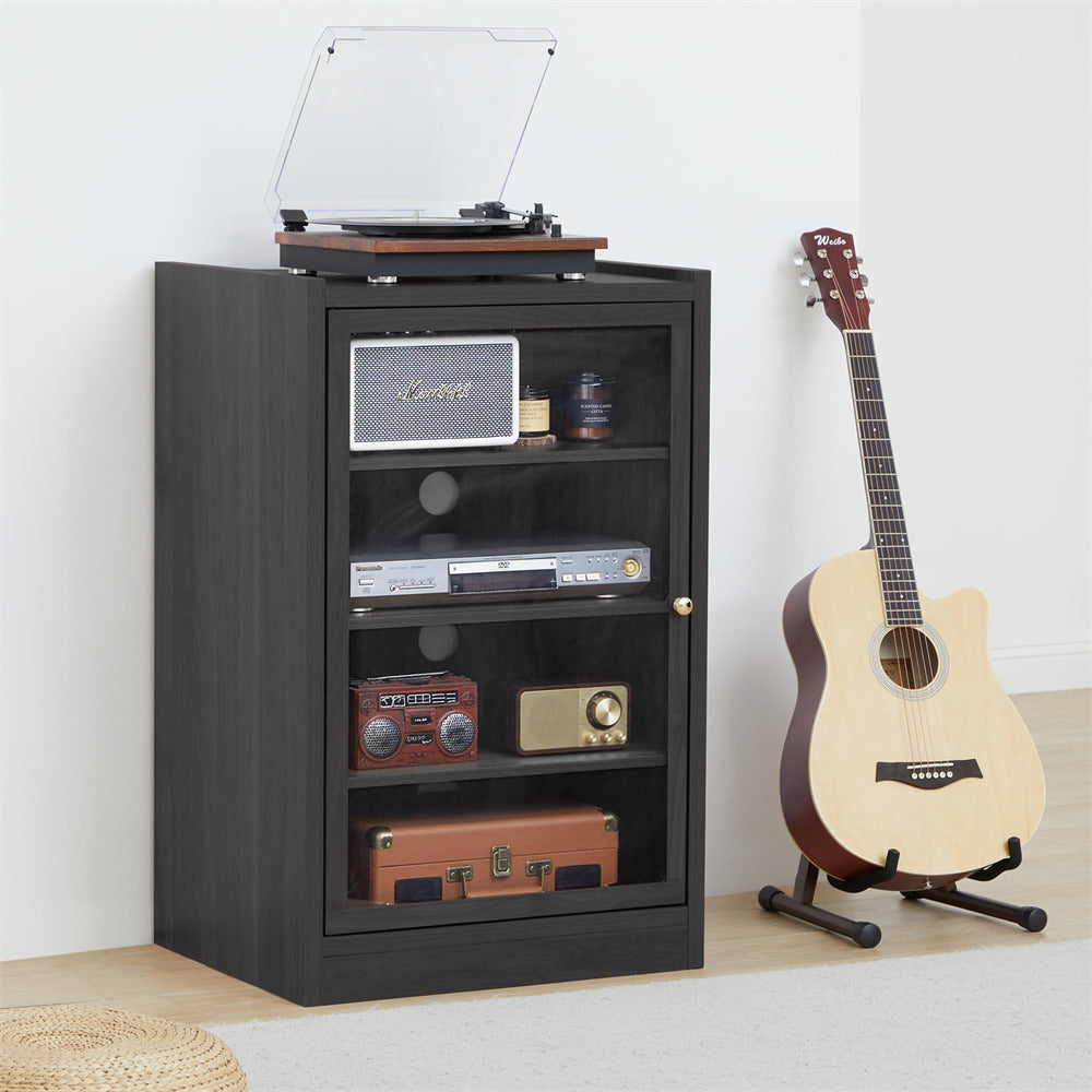 Black Media Cabinet 5-Tier Stereo Cabinet with Adjustable Shelves and Cable Management