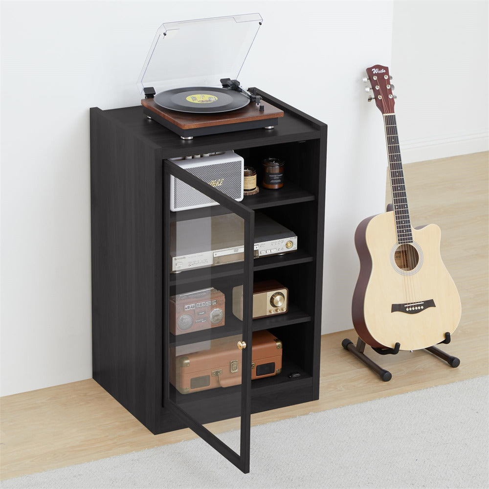 Black Media Cabinet 5-Tier Stereo Cabinet with Adjustable Shelves and Cable Management