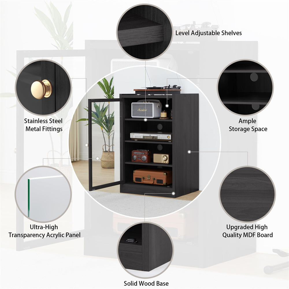 Black Media Cabinet 5-Tier Stereo Cabinet with Adjustable Shelves and Cable Management