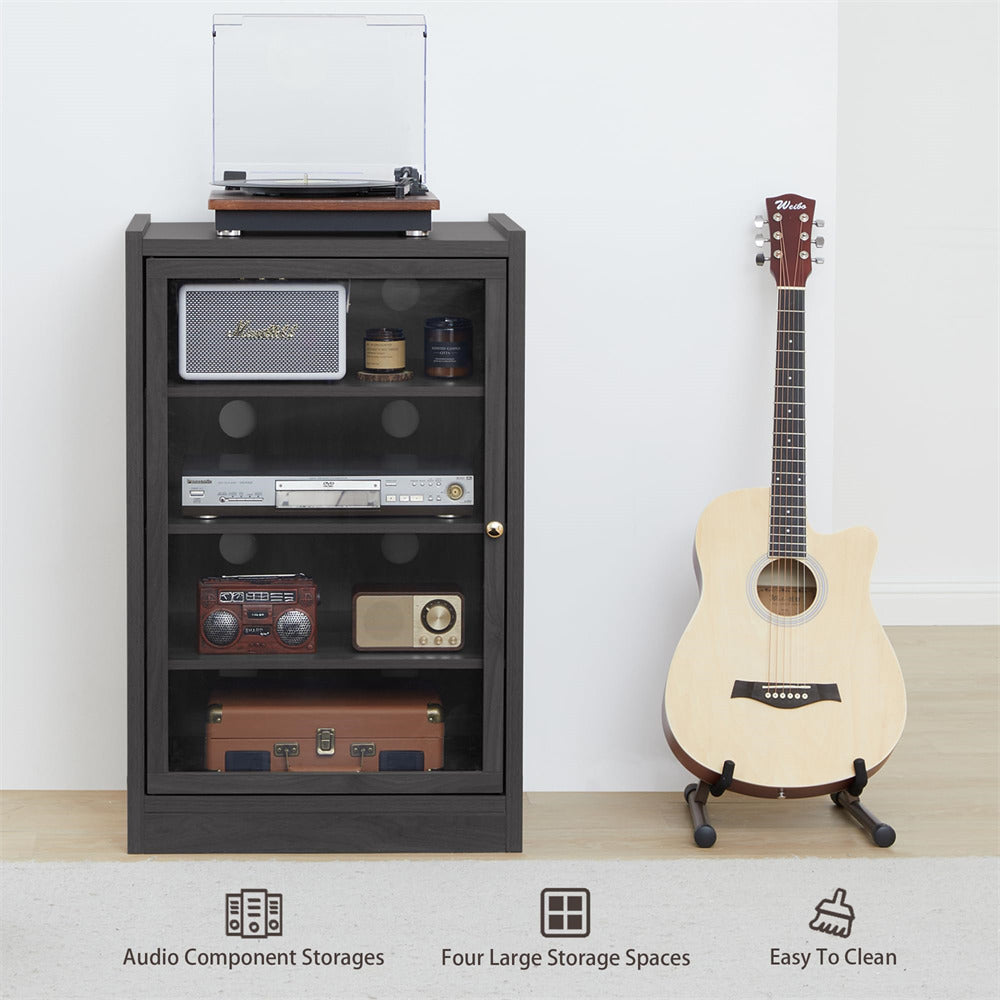 Black Media Cabinet 5-Tier Stereo Cabinet with Adjustable Shelves and Cable Management