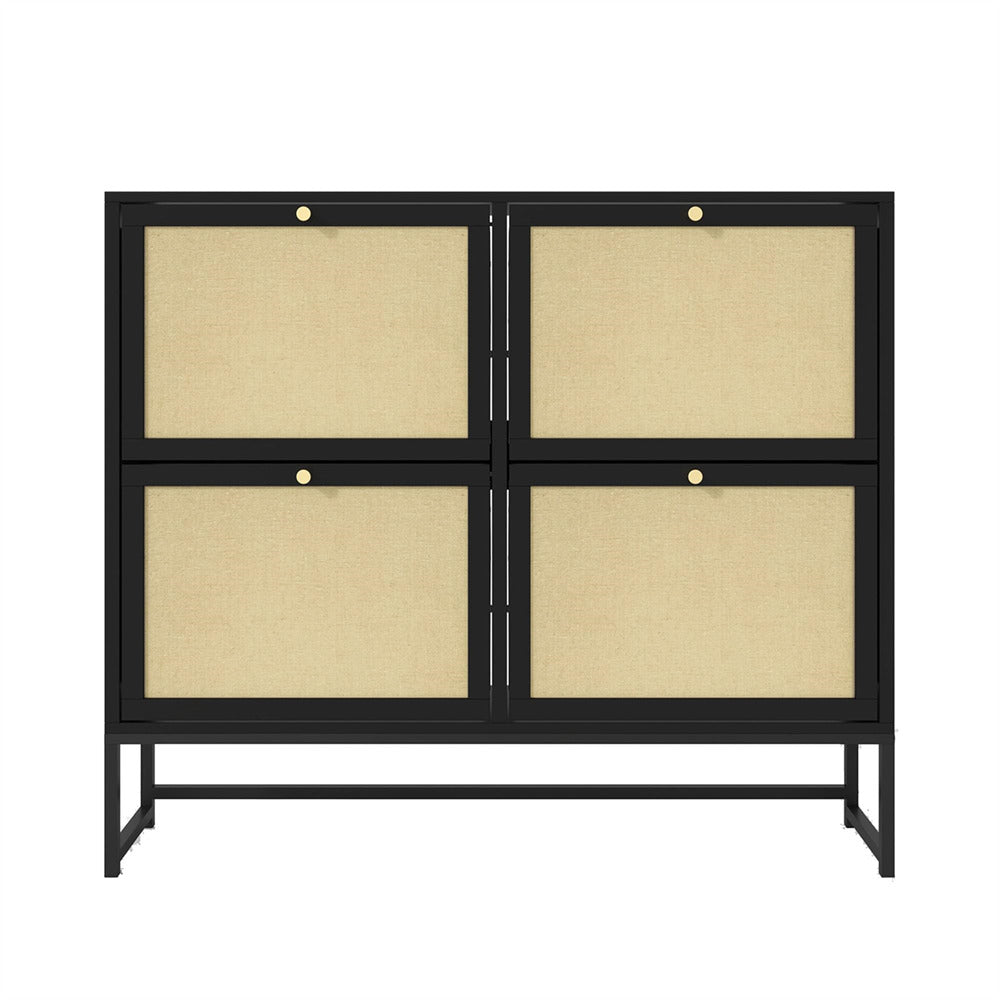 Black Modern Entryway Wooden Shoe Cabinet with 4 Door 2-Tier Flip Drawers
