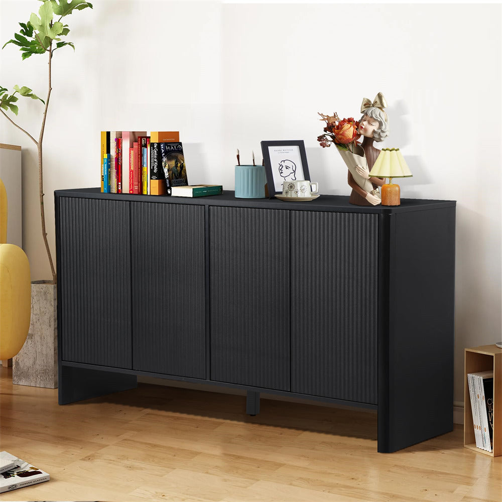 Black Modern Kitchen Storage Sideboard Buffet Cabinet Console Table with 4 Fluted Doors
