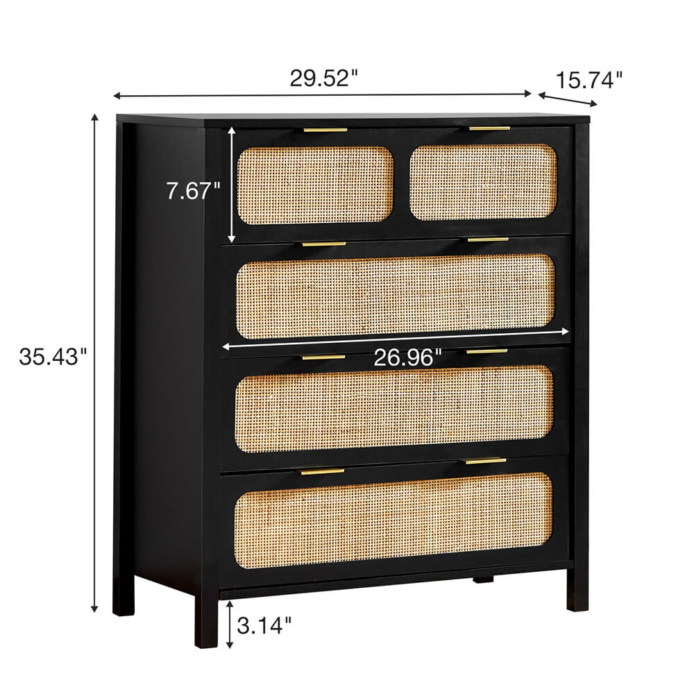 Black Modern Rattan 4 Drawers Dresser Table