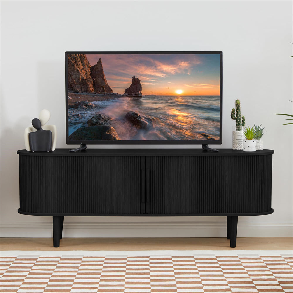 Black Modern TV Stand 65 Inch Console Table with Storage Compartment and Sliding Door
