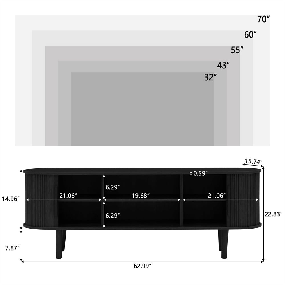 Black Modern TV Stand 65 Inch Console Table with Storage Compartment and Sliding Door Size