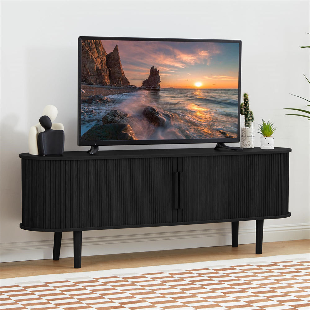 Black Modern TV Stand 65 Inch Console Table with Storage Compartment and Sliding Door