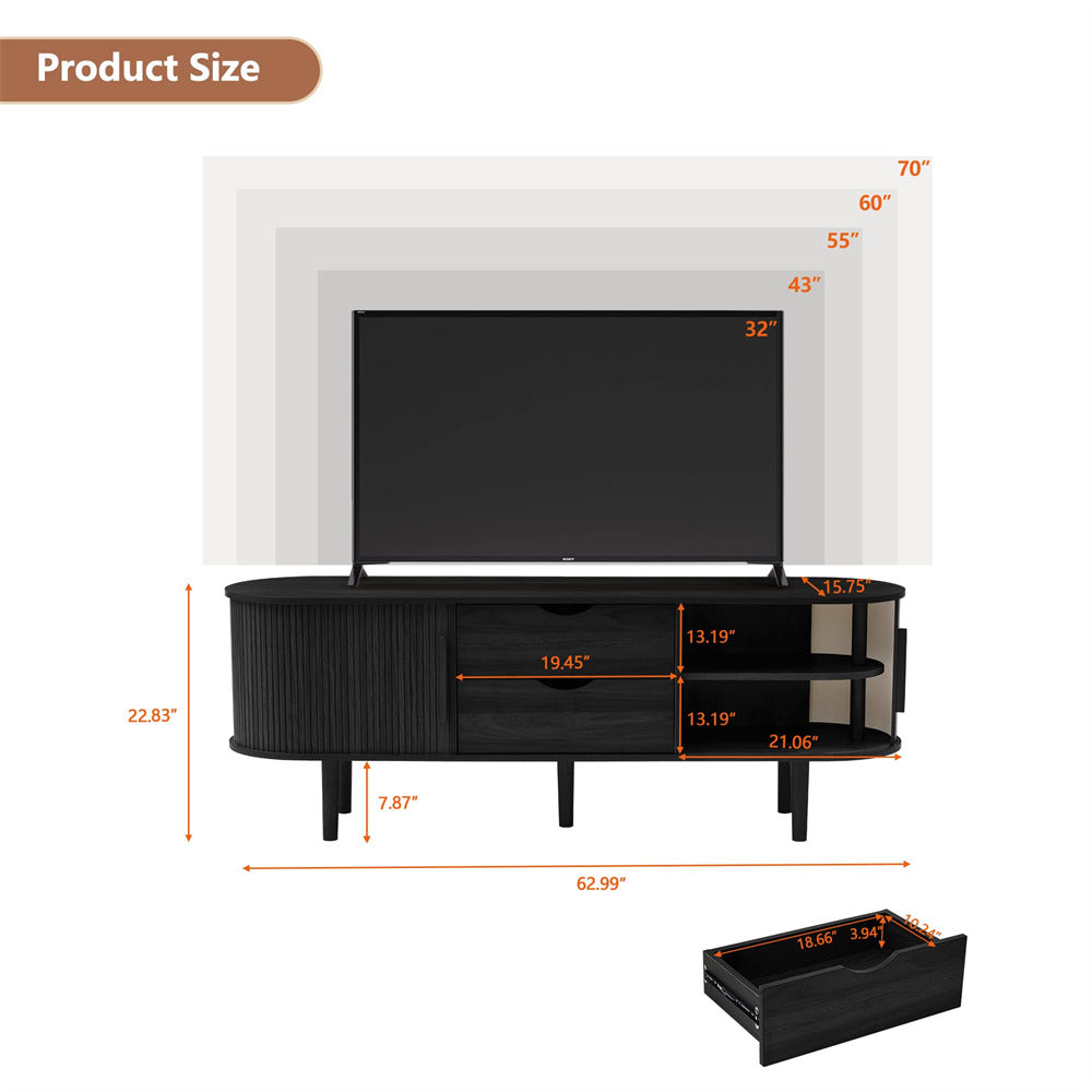 Black Modern TV Stand Console Table Entertainment Center with Storage Compartment and Sliding Door