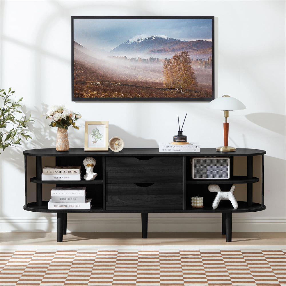 Black Modern TV Stand Console Table Entertainment Center with Storage Compartment and Sliding Door