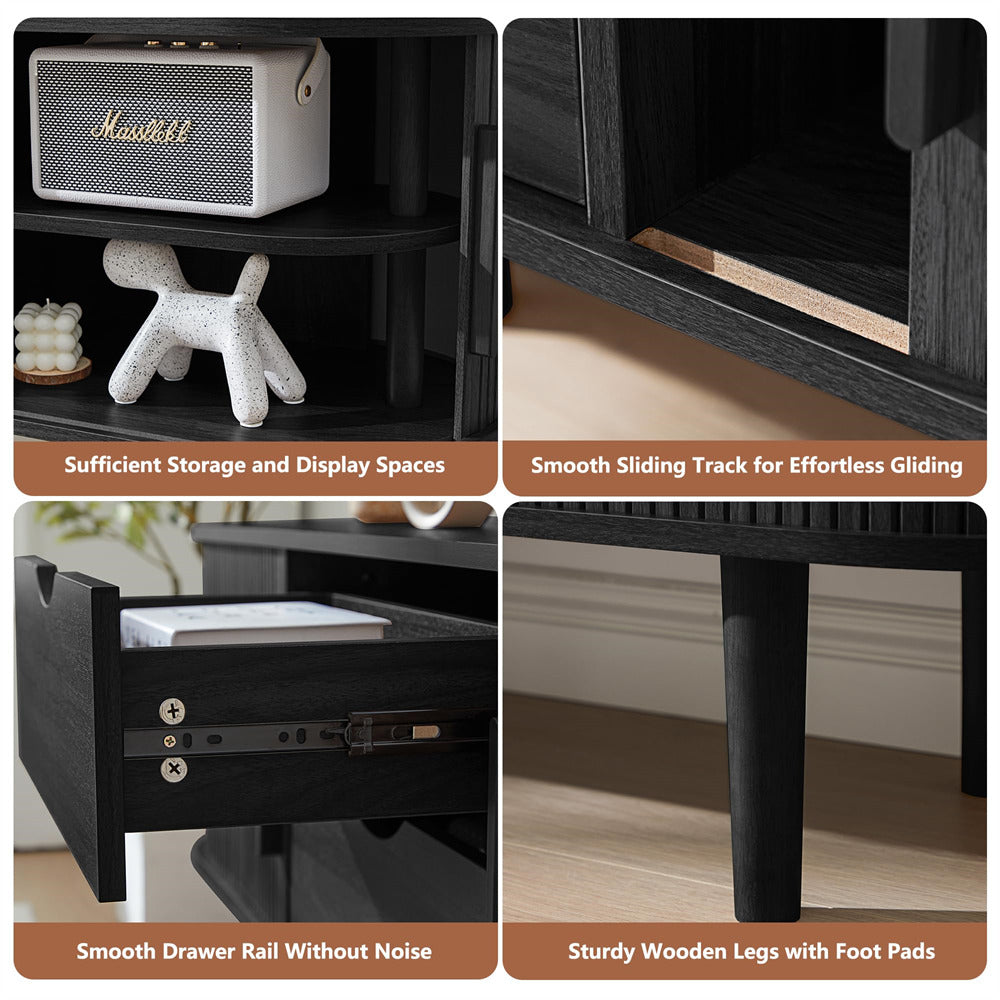 Black Modern TV Stand Console Table Entertainment Center with Storage Compartment and Sliding Door