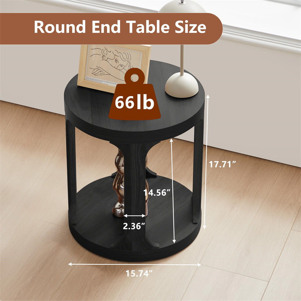 Black Sofa Side Table Set with 2-Tier Open Storage Shelves