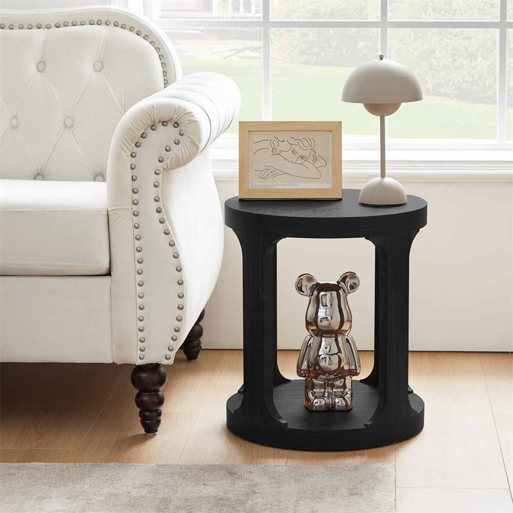 Black Sofa Side Table Set with 2-Tier Open Storage Shelves