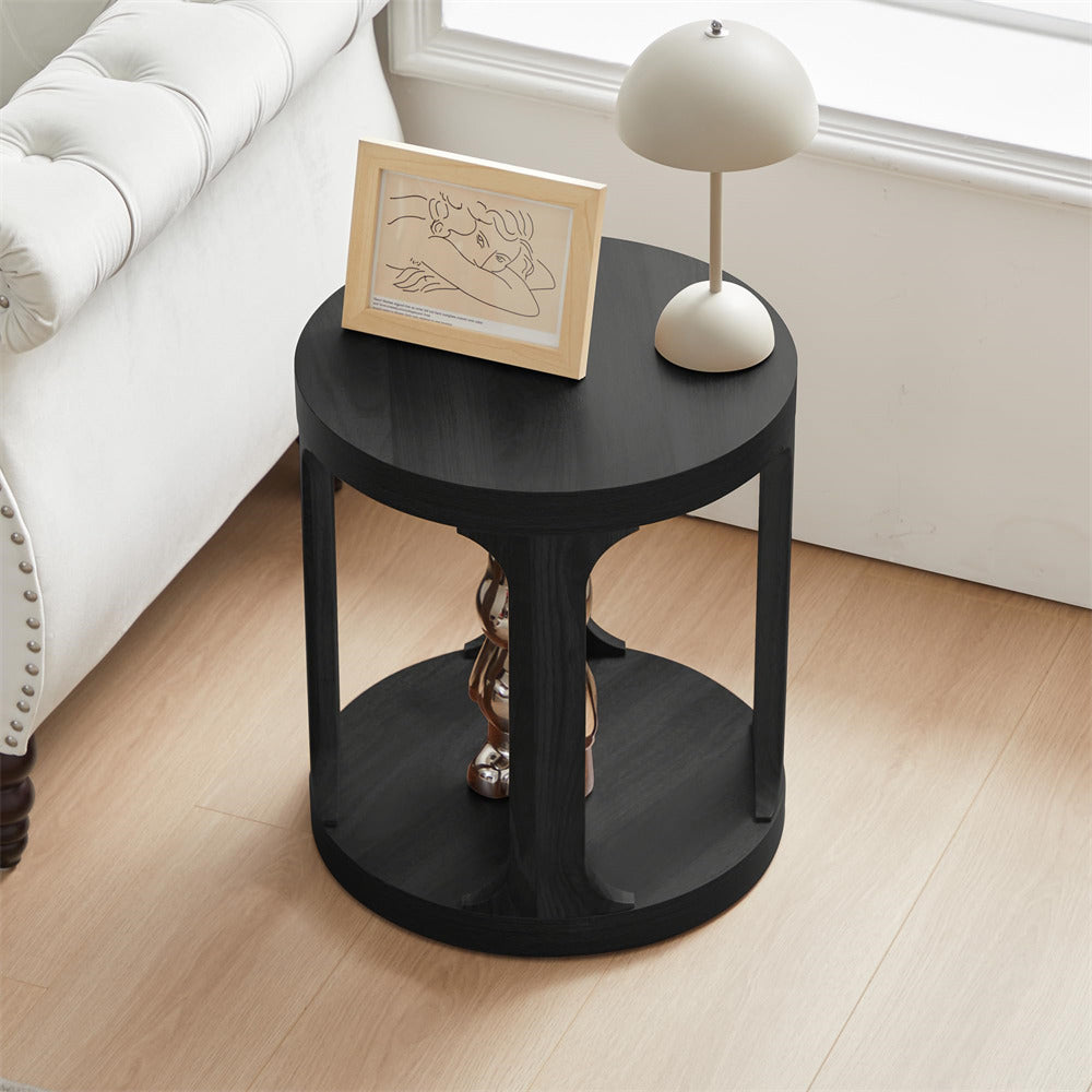 Black Sofa Side Table Set with 2-Tier Open Storage Shelves