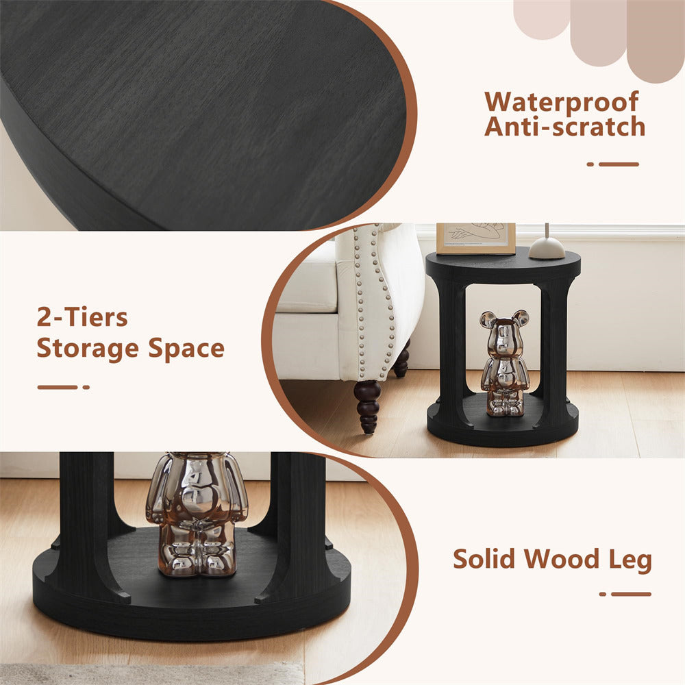 Black Sofa Side Table Set with 2-Tier Open Storage Shelves