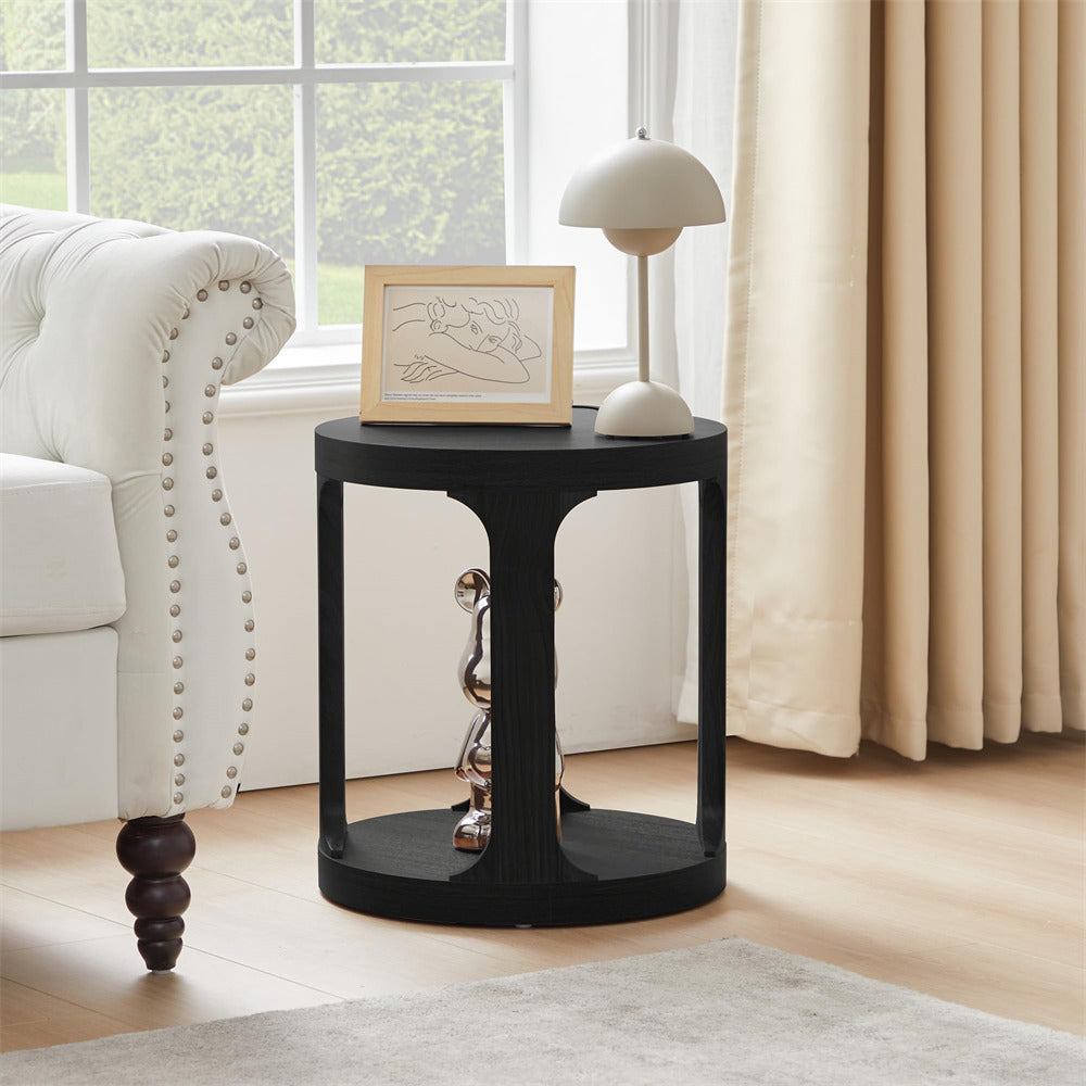 Black Sofa Side Table Set with 2-Tier Open Storage Shelves