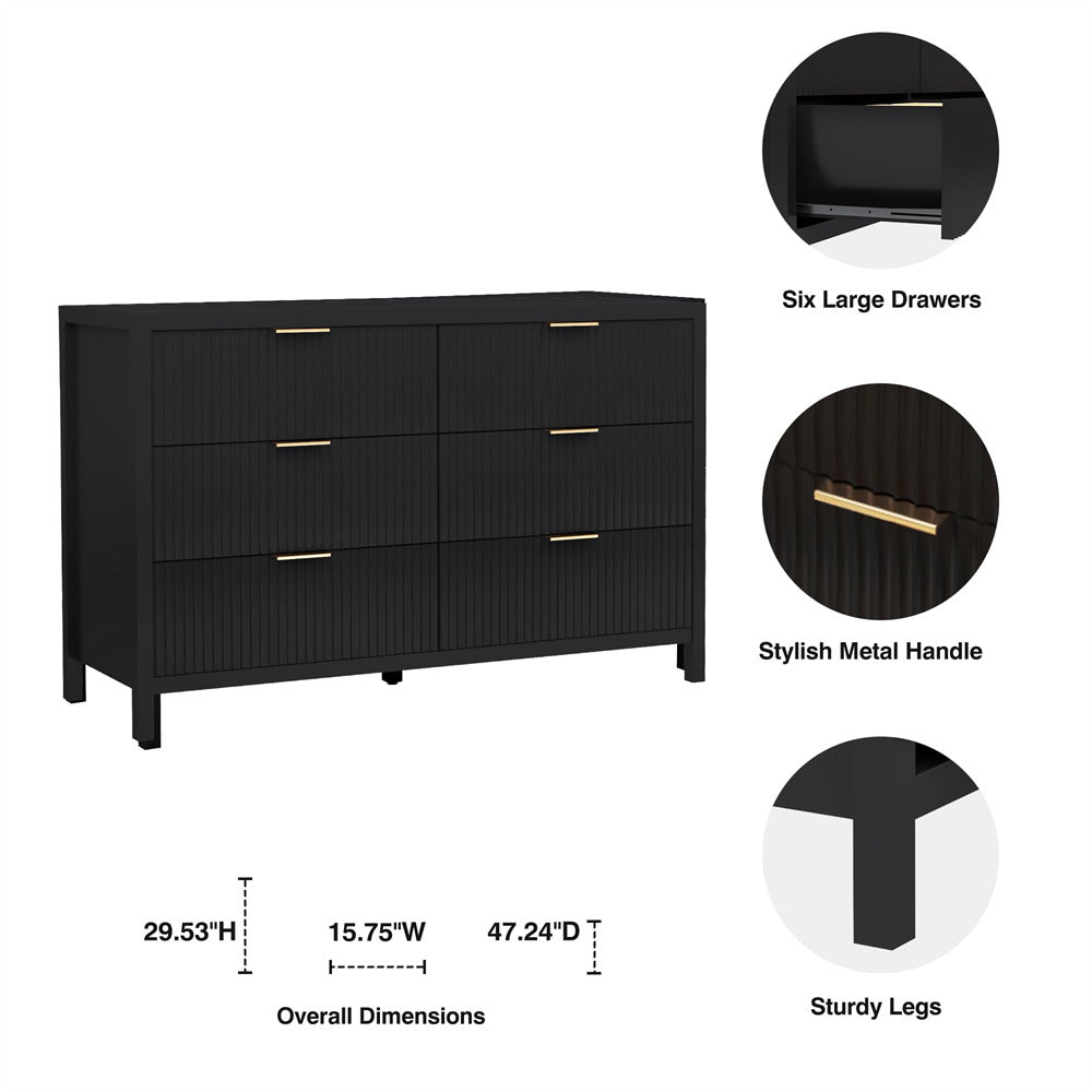 Black Wooden 6 Chest of Drawers