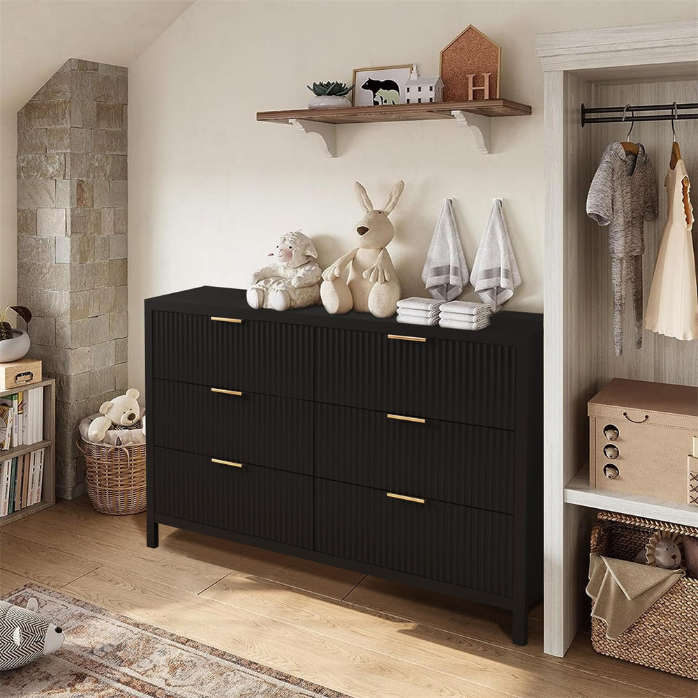 Black Wooden 6 Chest of Drawers