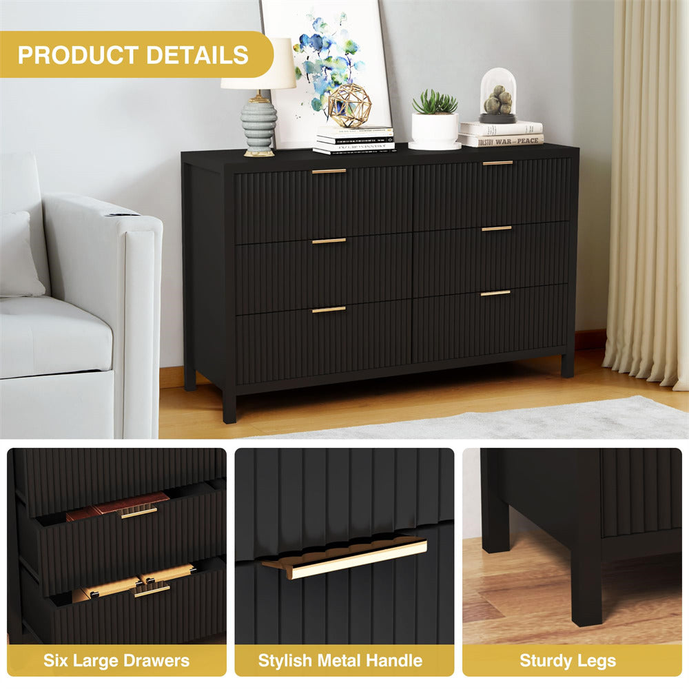 Black Wooden 6 Chest of Drawers