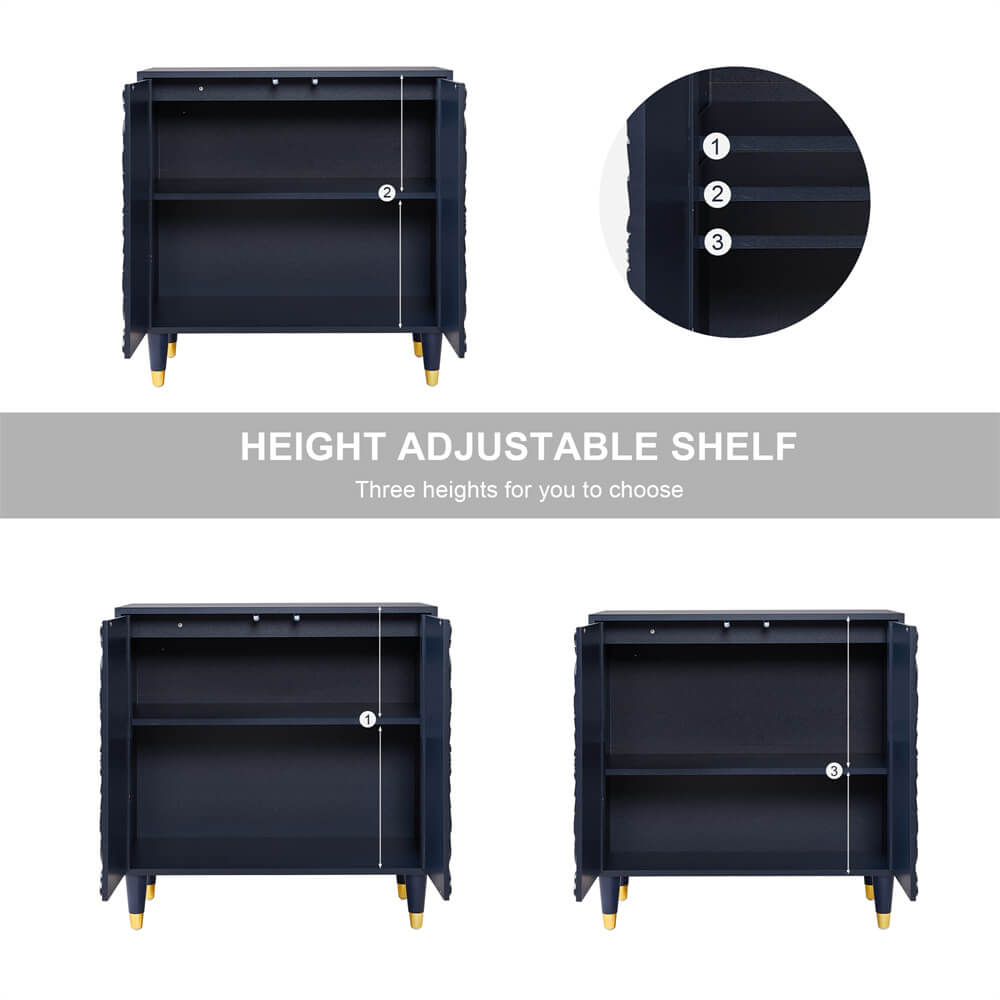 Blue Modern Wooden Storage Buffet Sideboard Cabinet with Engraved Design and Double Doors