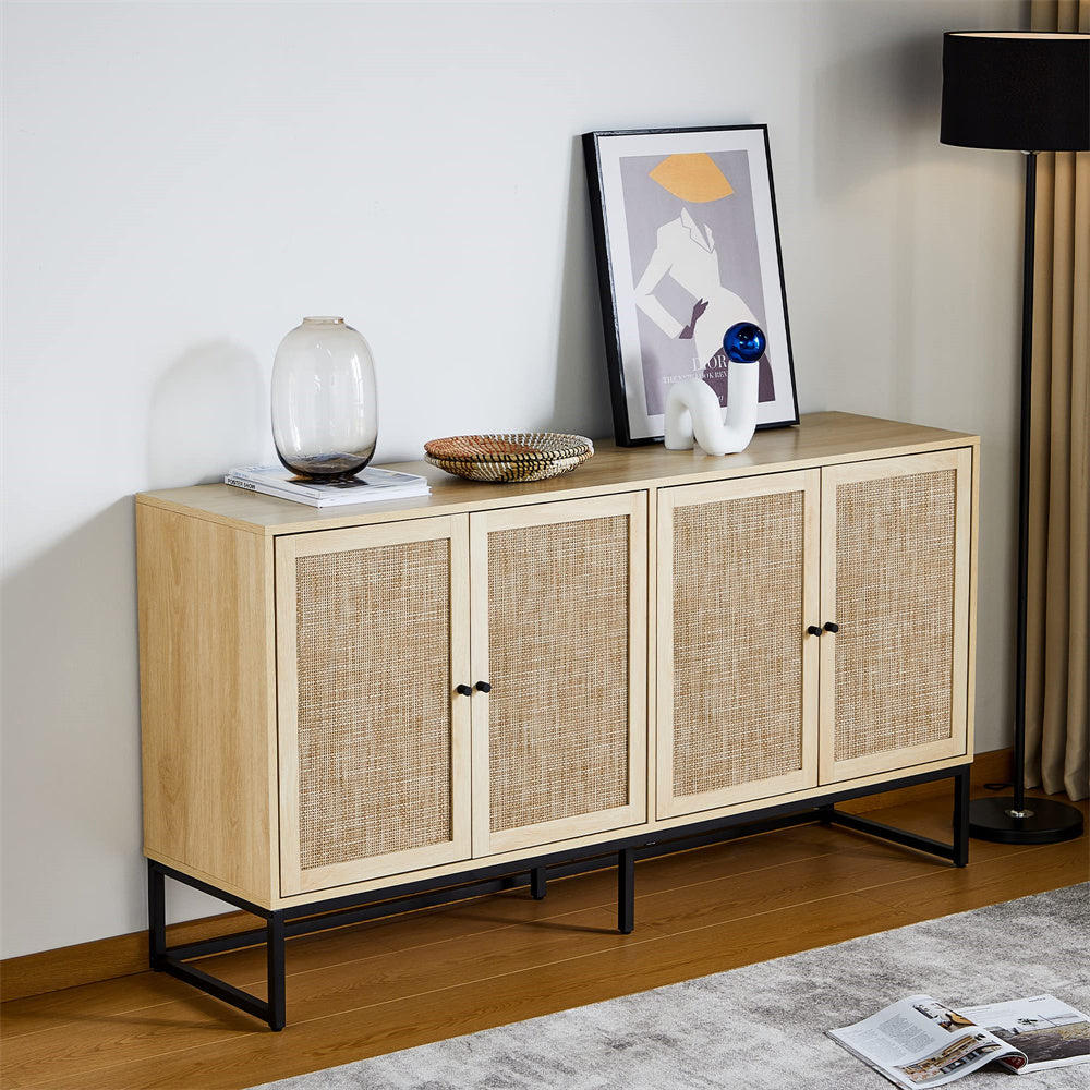 Modern Sideboard Storage Cabinet Natural with 4 Rattan Doors