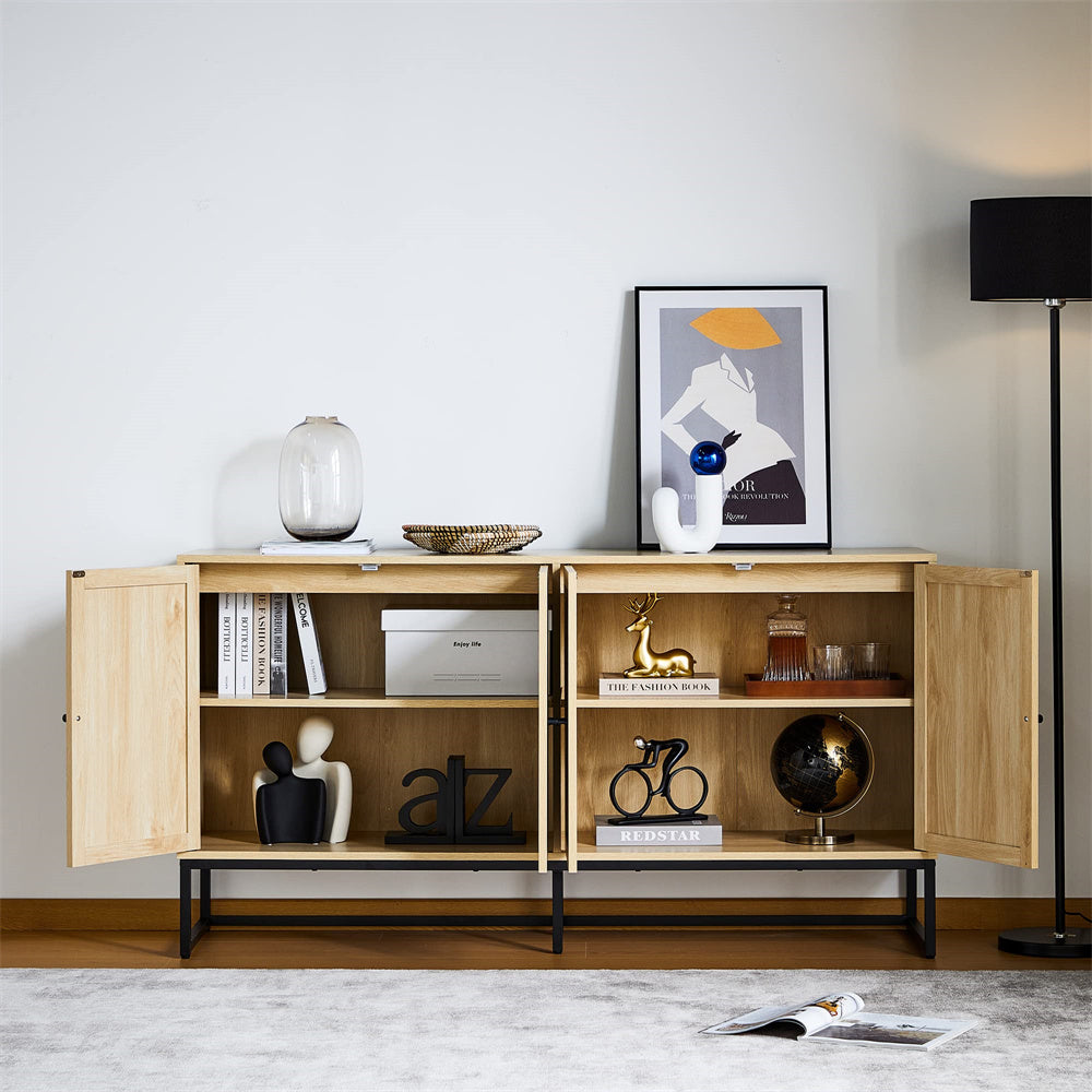 Modern Sideboard Storage Cabinet Natural with 4 Rattan Doors