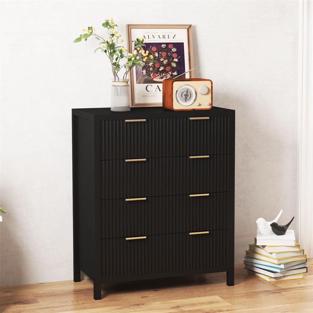 Mid Century Modern Dresser Black Farmhouse Wooden Storage Cabinet with 4 Drawers
