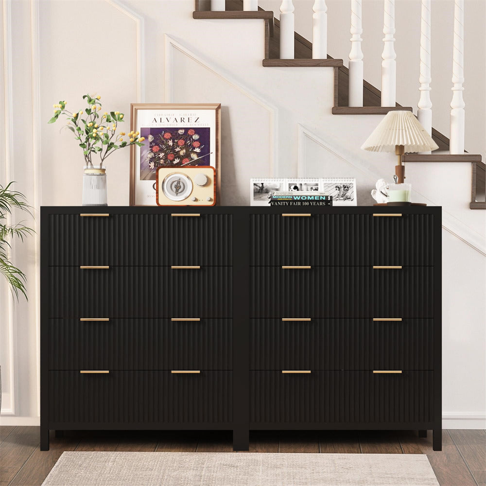 Mid Century Modern Dresser Black Farmhouse Wooden Storage Cabinet with 4 Drawers