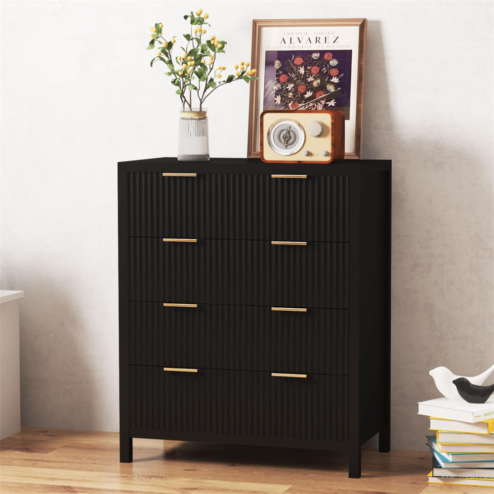 Mid Century Modern Dresser Black Farmhouse Wooden Storage Cabinet with 4 Drawers