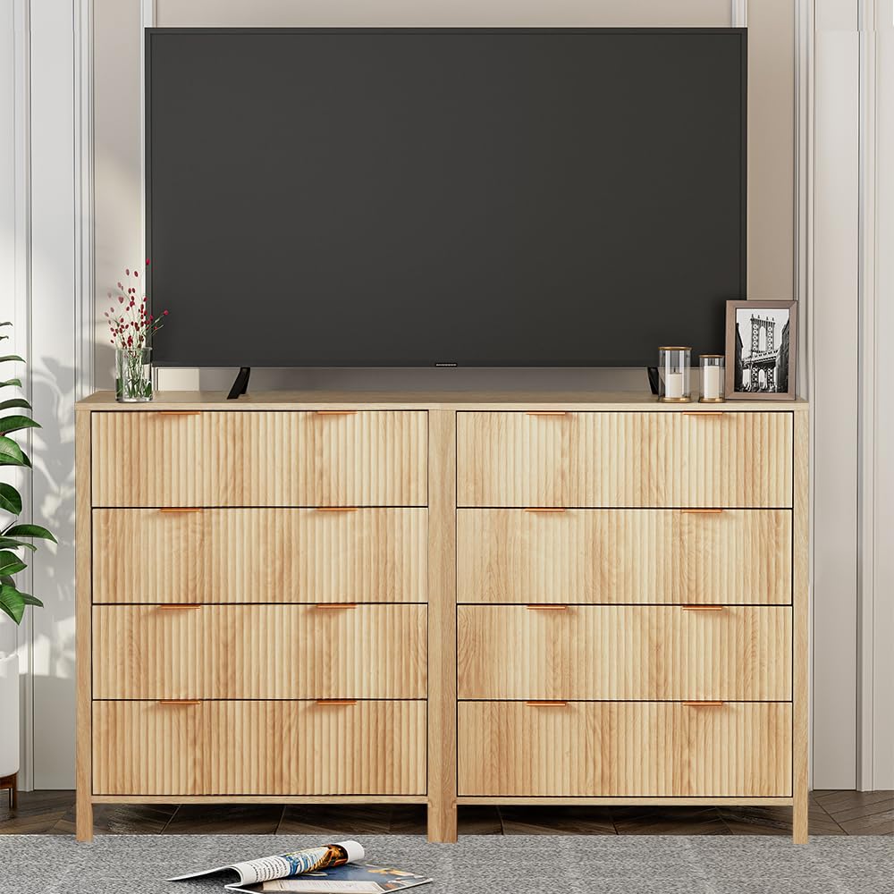 Mid Century Modern Dresser Natural Farmhouse Wooden Storage Cabinet with 4 Drawers