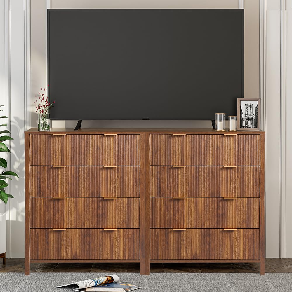 Mid Century Modern Dresser Walnut Farmhouse Wooden Storage Cabinet with 4 Drawers