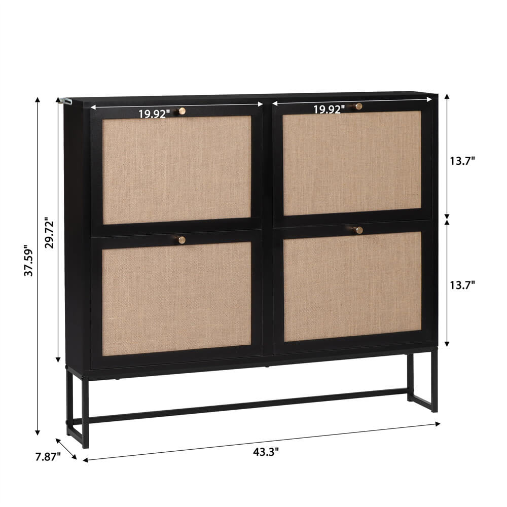 Modern Entryway Wooden Shoe Cabinet Black Freestanding Tipping Bucket Shoe Rack with 4 Flip Drawers Size