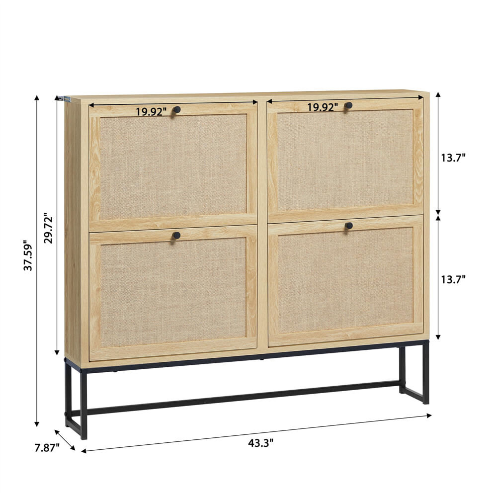 Modern Entryway Wooden Shoe Cabinet Natural Freestanding Tipping Bucket Shoe Rack with 4 Flip Drawers Size