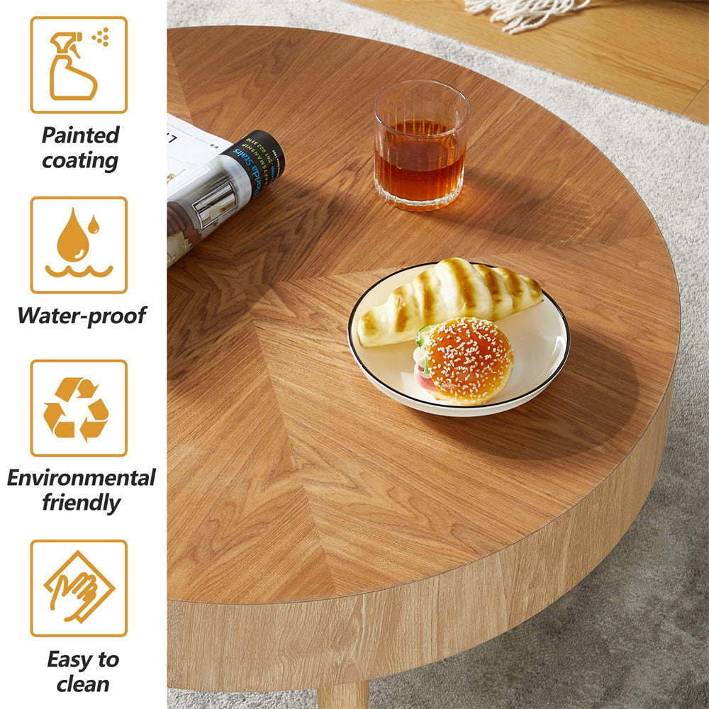 Modern Farmhouse Wooden Round Coffee Table End Table 2-piece Set